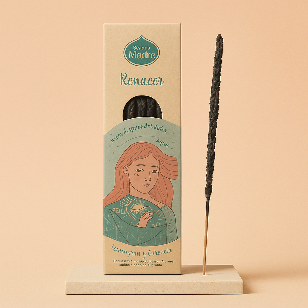 Sahumerio 5 Elementos Agua - Renacer, vara artesanal en color natural, hecha con lemongrass y olíbano - limpieza energética