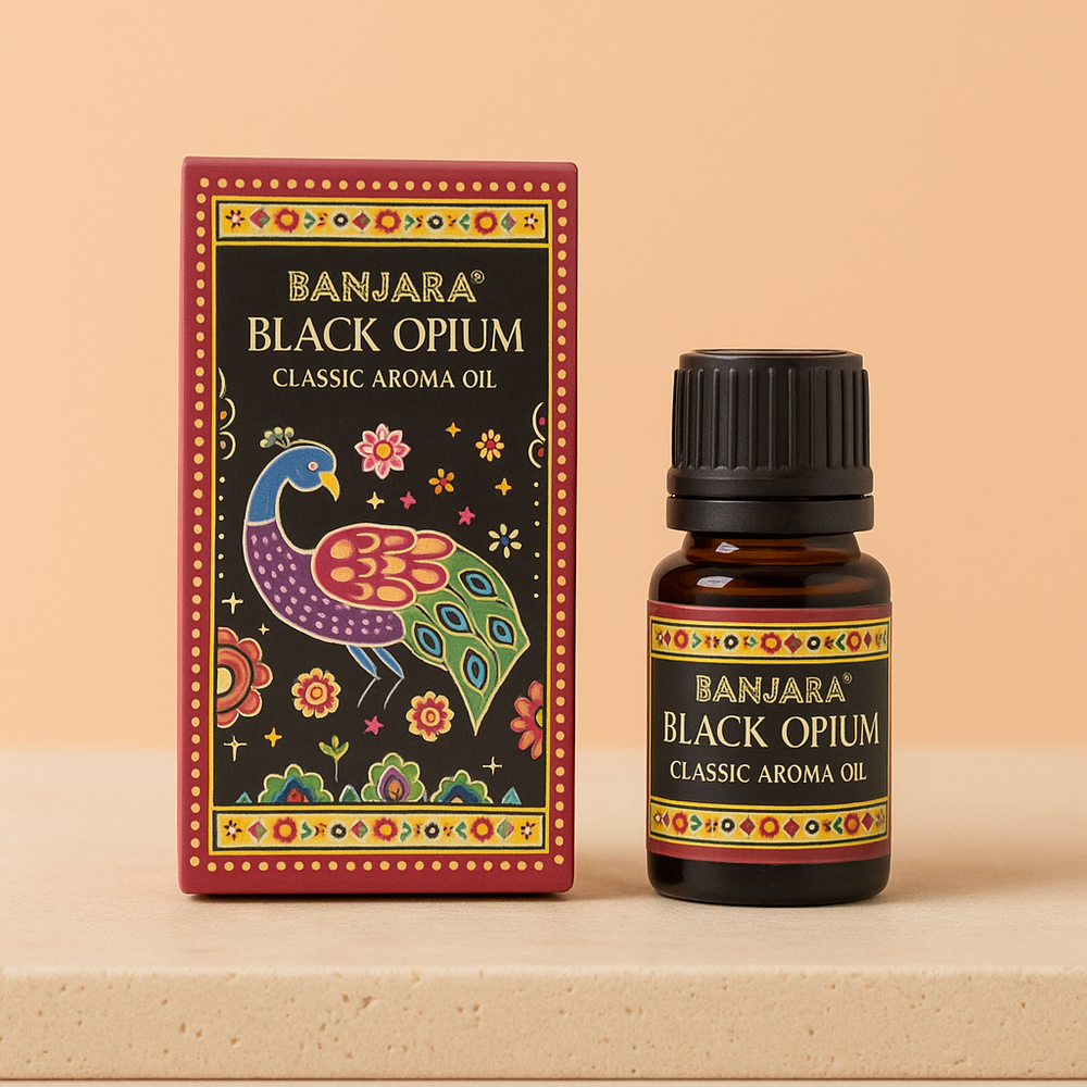 Aceite esencial Opio Negro, frasco de vidrio ámbar 10 ml con aroma cálido, especiado — equilibrio y sueño