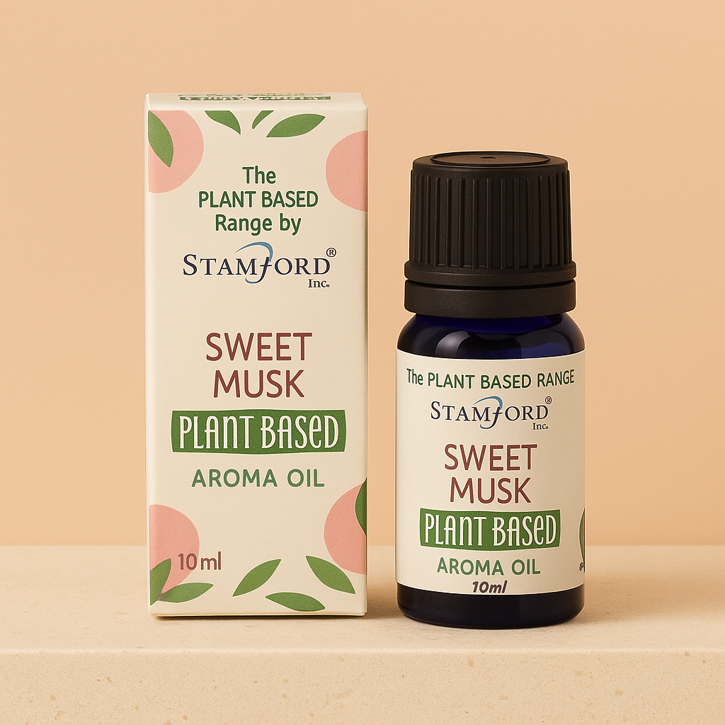 Sweet Musk - botella de vidrio ámbar 10 ml, aceite aromático vegetal, compacto para difusores - genera calidez y serenidad