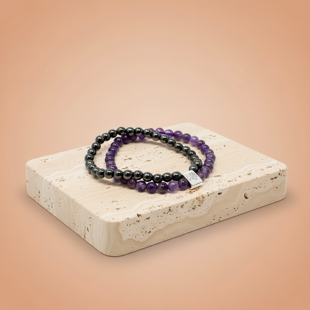 Amatista magnética pulsera de cristal con cuentas moradas y cierre magnético - favorece equilibrio emocional