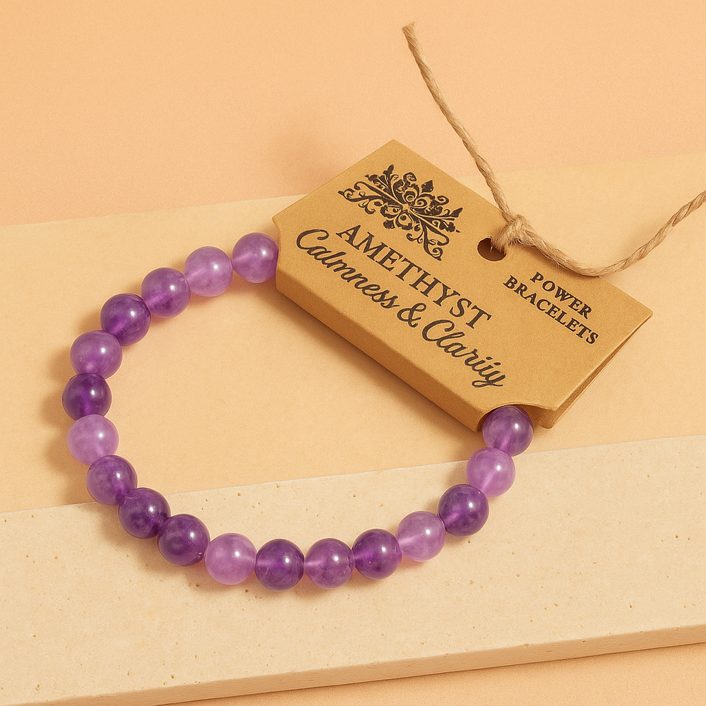 Pulsera de Amatista: cuentas en tonos púrpuras, diseño elástico y cómodo, lavanda a violeta - calma mental y claridad
