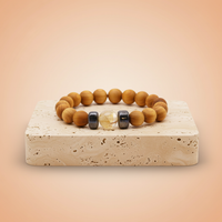 Pulsera de cedro y citrino, cuentas redondas en tono natural, banda elástica, energía del Plexo Solar - abundancia