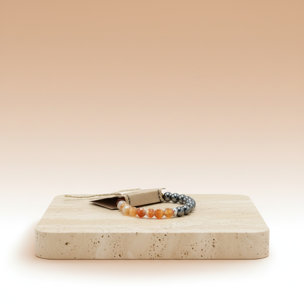 Cornalina pulsera elástica con cuentas talladas y magnéticas, en naranjas y rojizos - atrae buena suerte y vitalidad