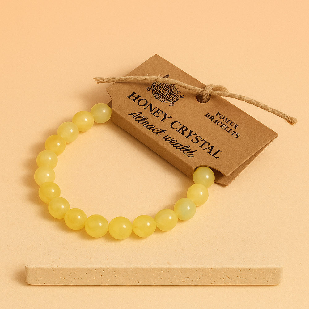 Pulsera de Cristal de Miel: pulsera elástica con cuentas miel y doradas, acabado texturizado - atrae prosperidad