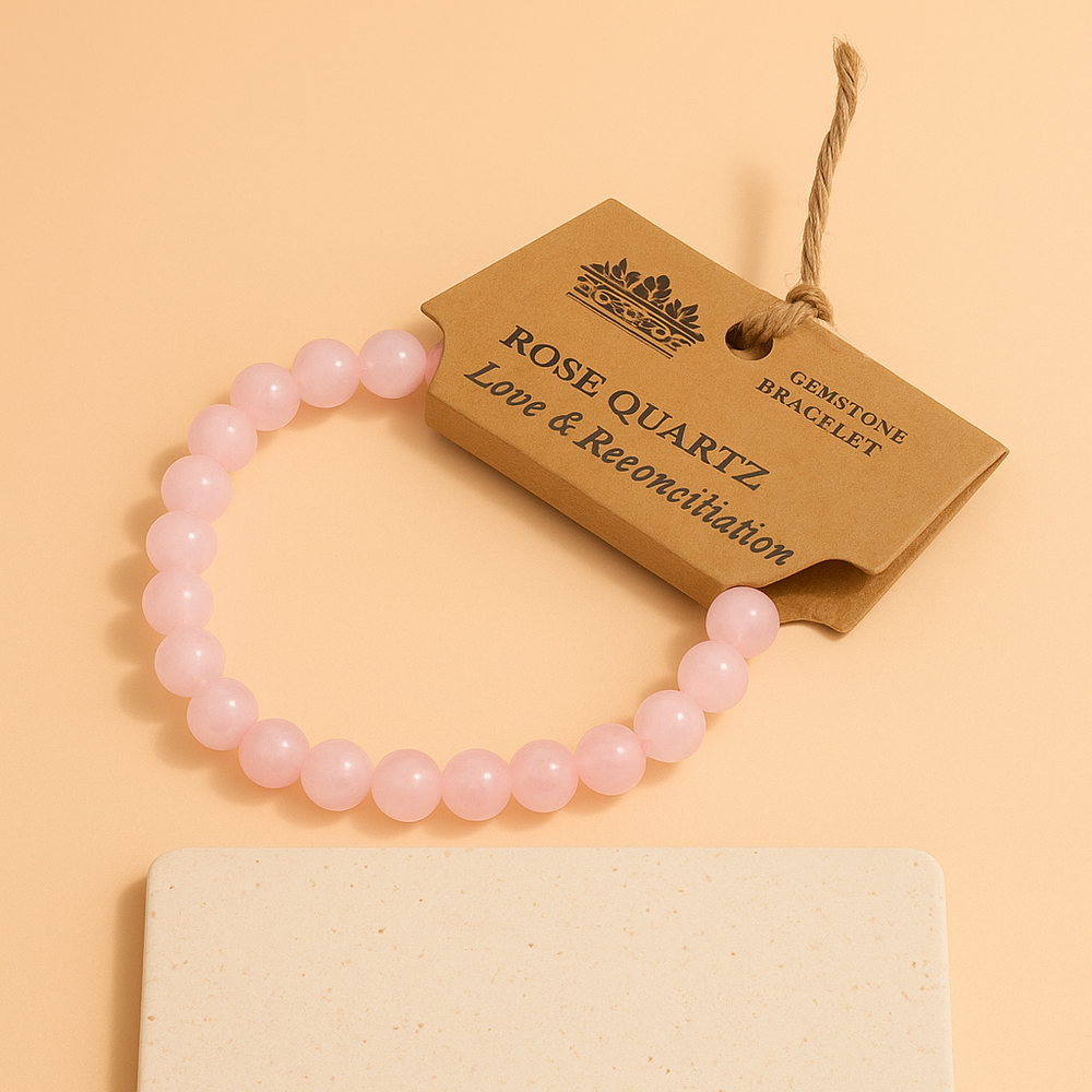 Pulsera de Cuarzo Rosa: cuentas rosadas, elástica, ajustable, diseño delicado en rosáceo suave - amor propio, calma