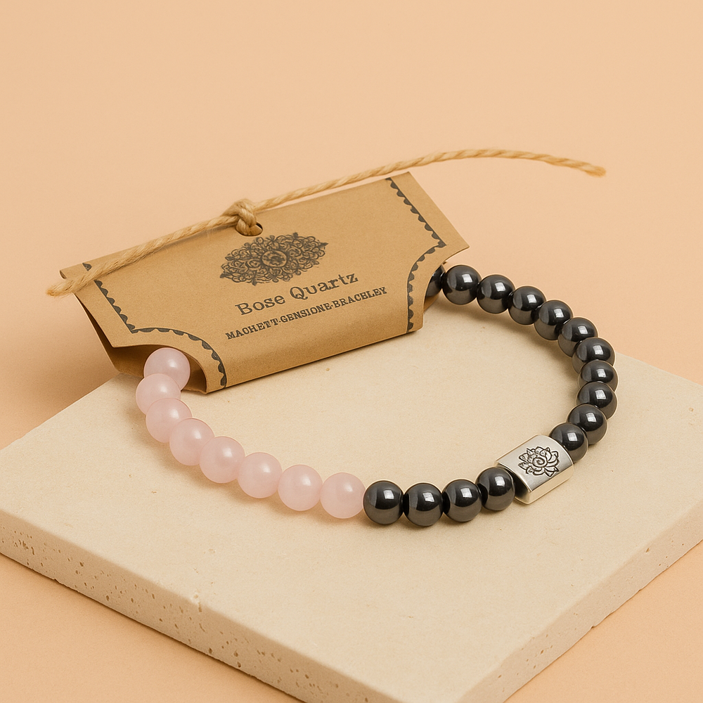 Pulsera magnética de cuarzo rosa: elástica con cuentas naturales e imanes discretos, color rosado - amor propio y bienestar.