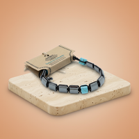 Pulsera Magnética Shamballa de Hematita cuboide y Turquesa en macramé, nudo corredizo ajustable, unisex - protege y armoniza