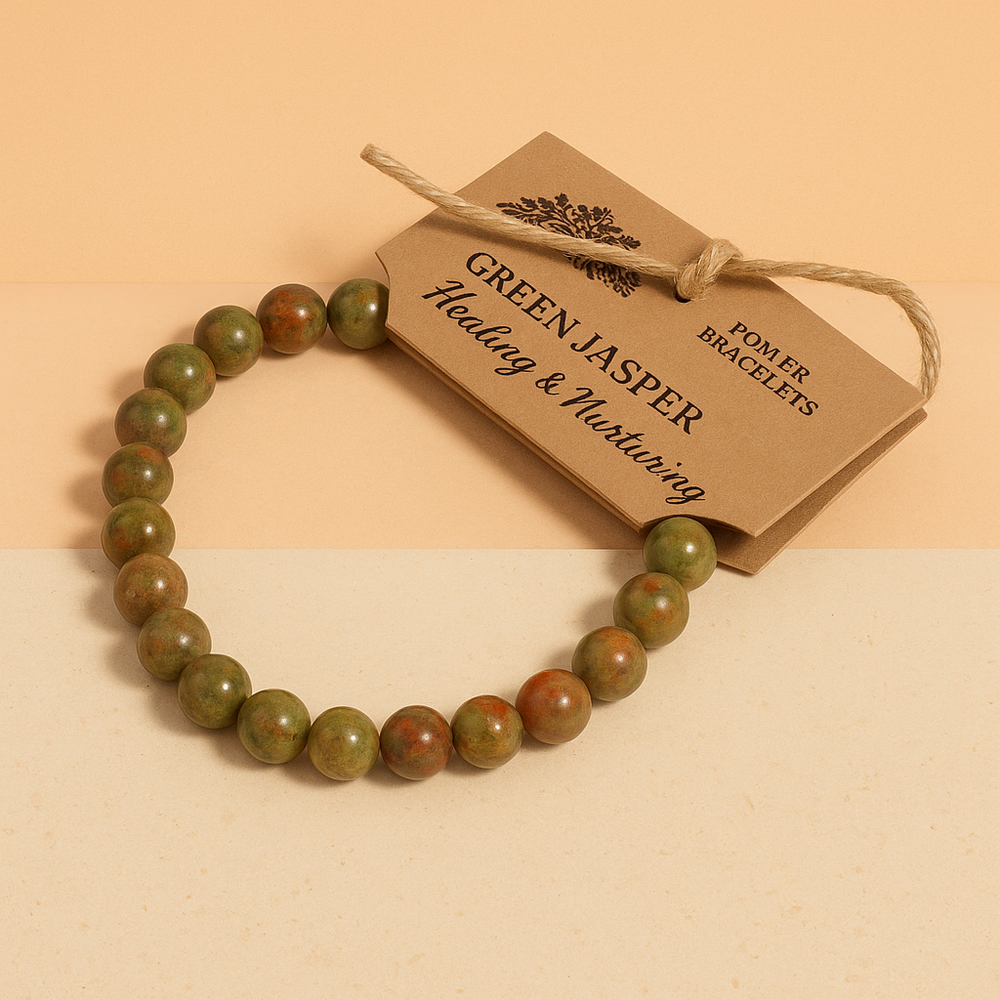 Pulsera de Jaspe Verde: cuentas naturales de piedra, accesorio elástico y tonos esmeralda con vetas - equilibrio emocional