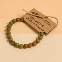 Pulsera de Jaspe Verde: cuentas naturales de piedra, accesorio elástico y tonos esmeralda con vetas - equilibrio emocional