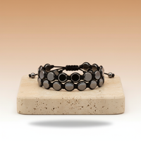 Shamballa: Pulsera hematita en macramé cuentas circulares grises, nudo ajustable, talla única unisex - Protección y equilibrio