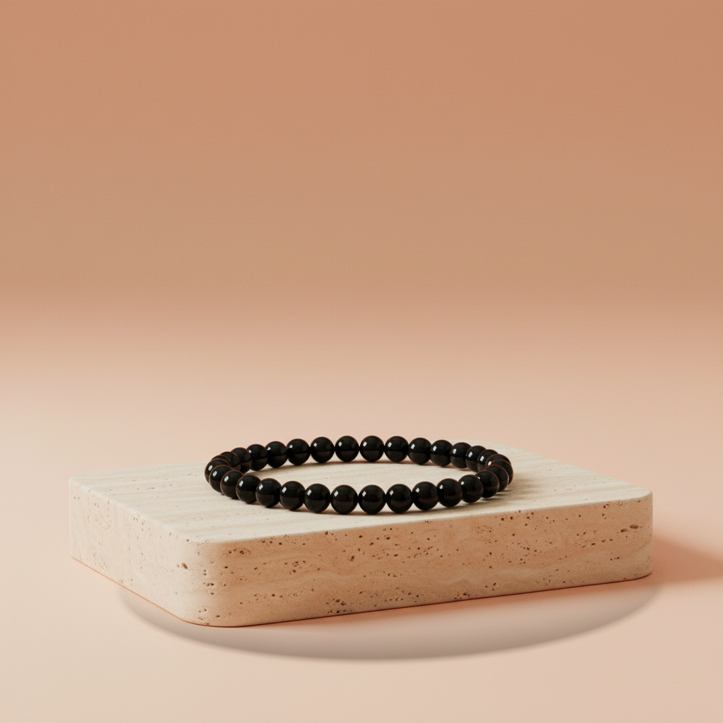 Pulsera de Ágata Negra: cuentas naturales, negro profundo, elástico cómodo, diseño sobrio - escudo energético para manifestar