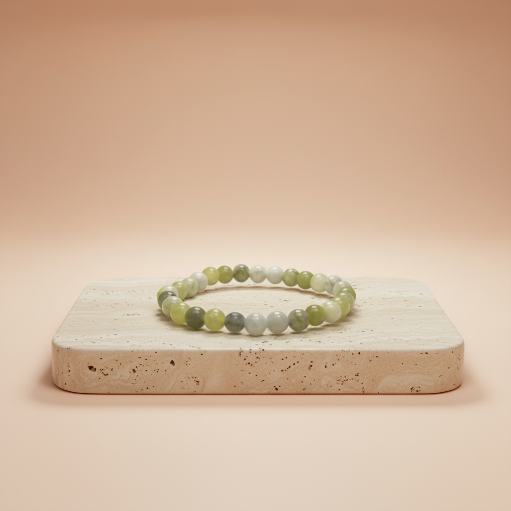 jade_oliva pulsera elástica con cuentas de jade oliva natural, verde oliva con vetas, para curación y abundancia - equilibrio