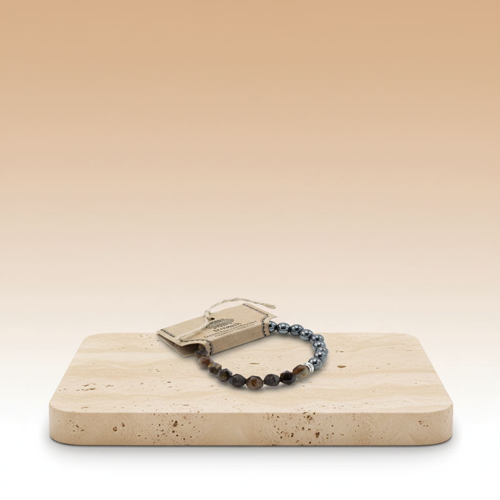 Pulsera de Ojo de Tigre tallada con cuentas magnéticas, elástica, en tonos marrón-dorado - protege y fortalece tu poder