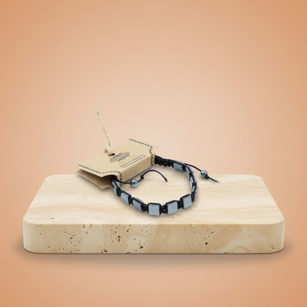 Pulsera Hematita Shamballa cubos planos: cuentas grises, macramé, nudo corredizo, unisex y talla única - protege y equilibra