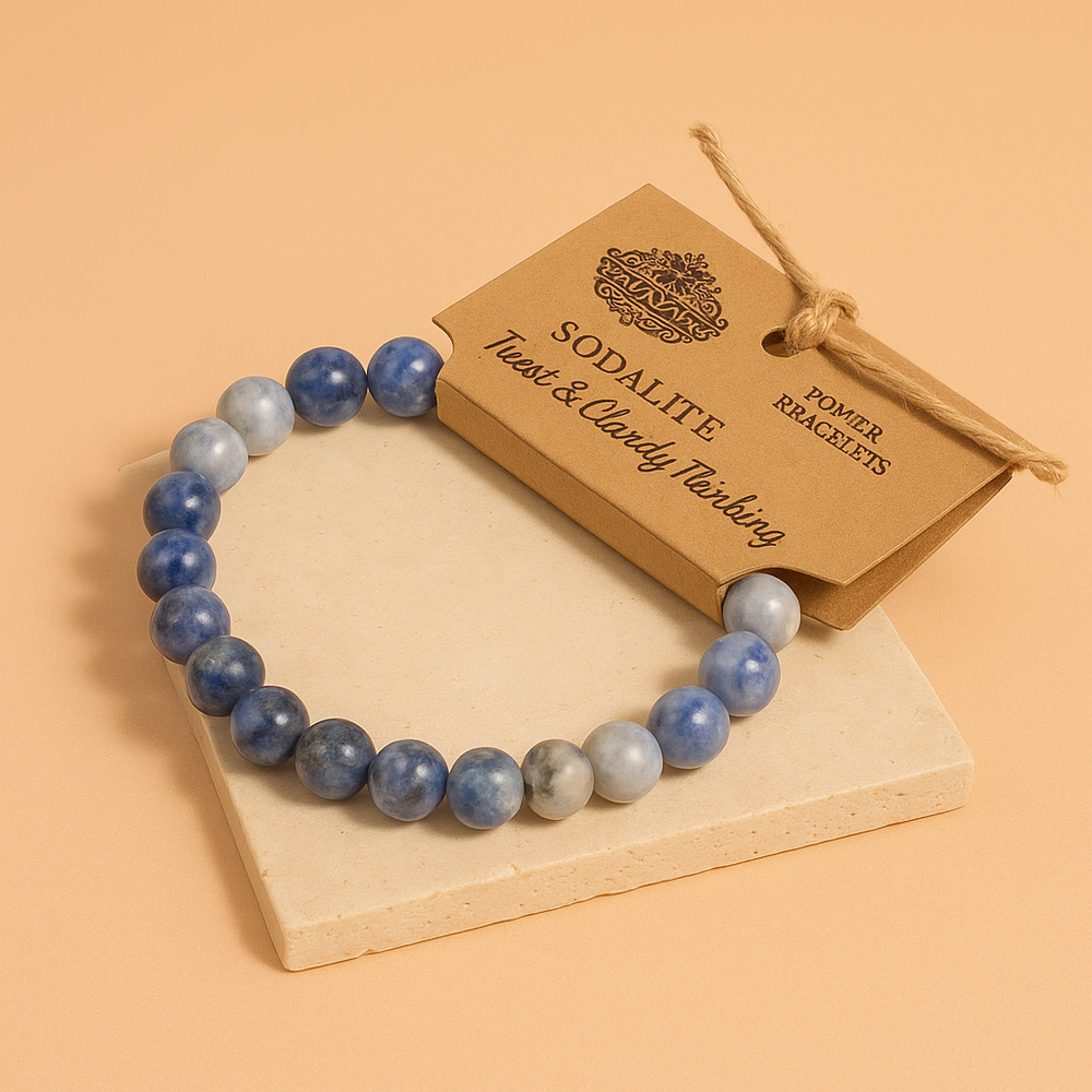 Pulsera de sodalita: cuentas azules con vetas blancas, diseño elástico y cómodo; ajuste adaptable - claridad y expresión