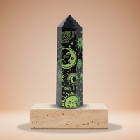 Punta de Obsidiana Negra Verde, cristal natural 9 cm, 60-70 g; negro con vetas, única para escudo - enraizamiento