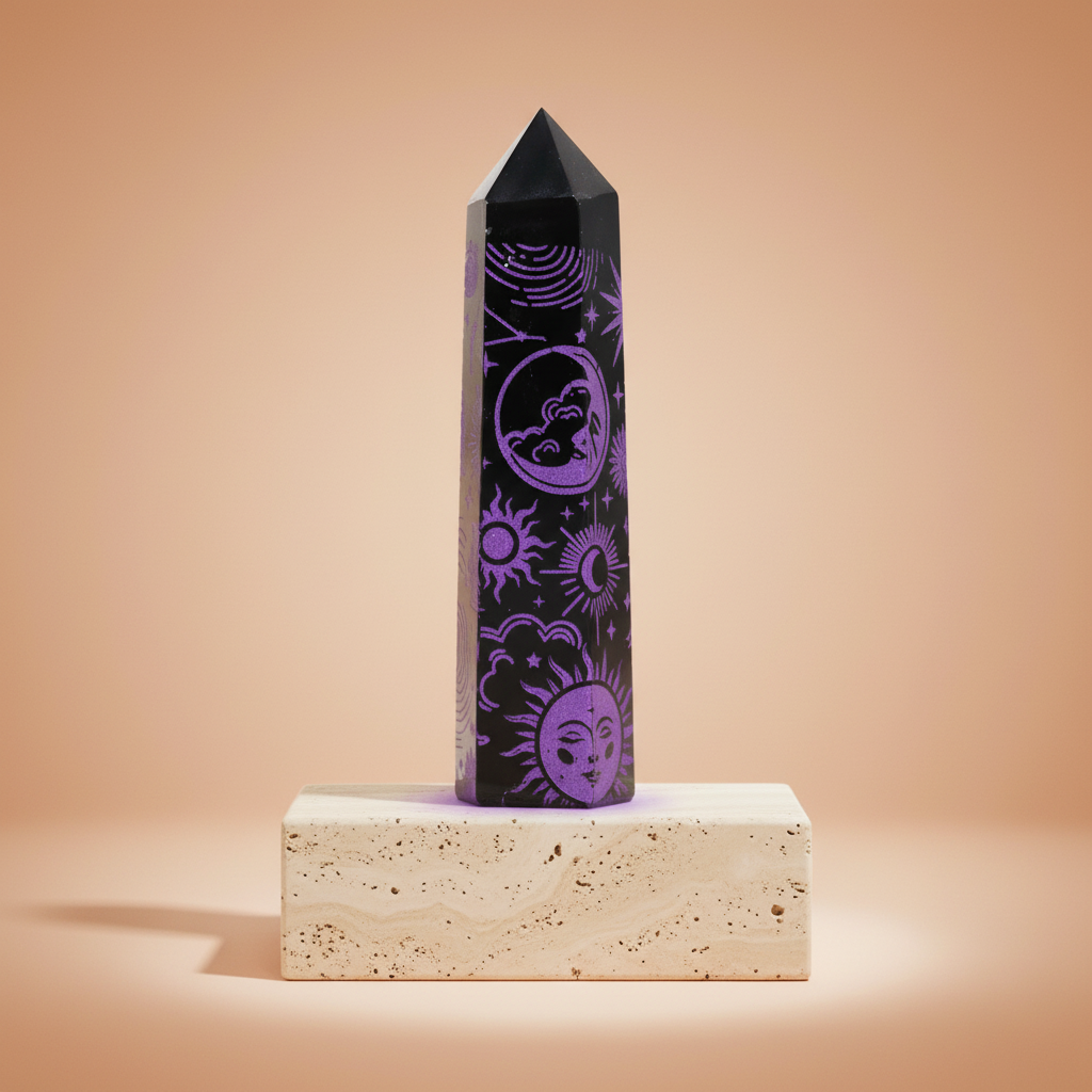 Obsidiana negra morado profundo: puntas en torres de 9 cm, 70 g, pulidas, forma afilada - para protección y claridad