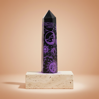 Obsidiana negra morado profundo: puntas en torres de 9 cm, 70 g, pulidas, forma afilada - para protección y claridad