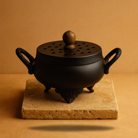 Quemador de caldero de hierro fundido con tapa perforada que eleva el humo - apto para resinas e incienso de forma segura.