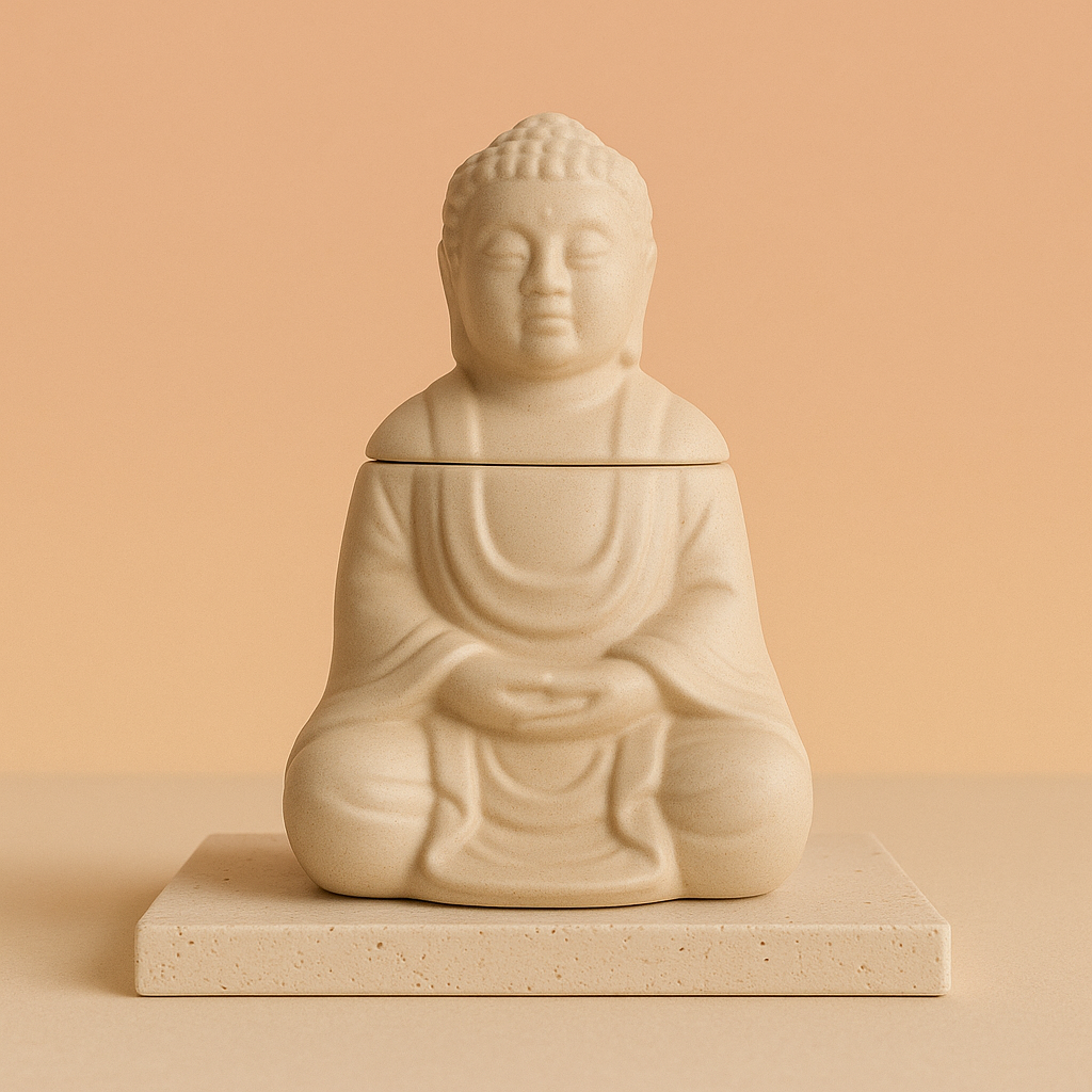 Quemador de incienso en forma de Buda, cerámica de alta calidad, azul o blanco, pequeño - promueve paz y armonía en casa