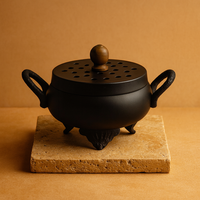 Quemador de caldero de hierro fundido con tapa perforada que eleva el humo - apto para resinas e incienso de forma segura.