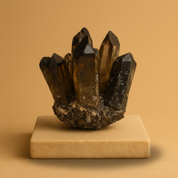 Racimo artesanal de cuarzo fantasma ahumado, cristal de múltiples puntas, 8 cm, 250–300 g - claridad y protección