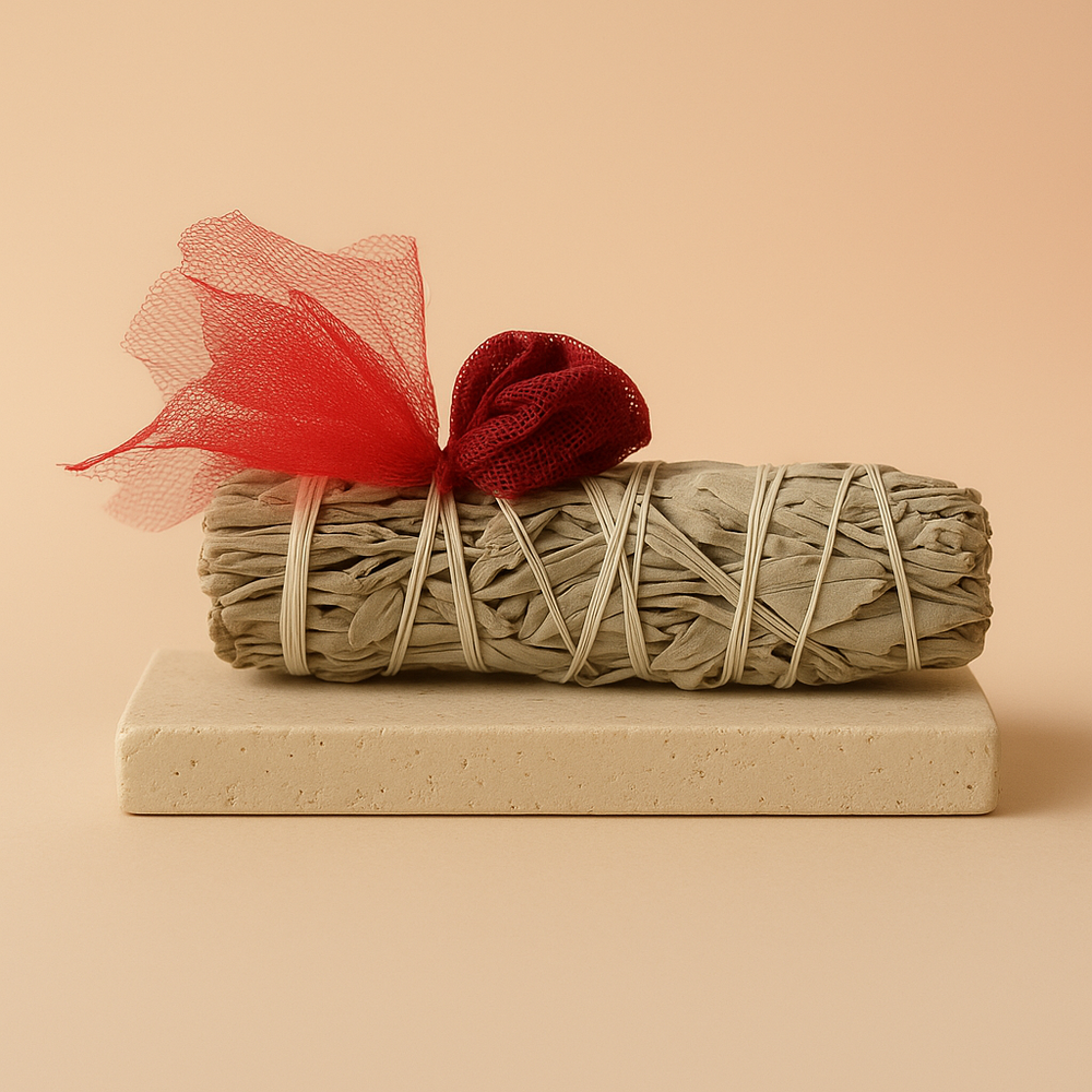 Atado de Salvia Blanca con Clavo: sahumerio artesanal, 12×4 cm, color natural - purificación y protección energética