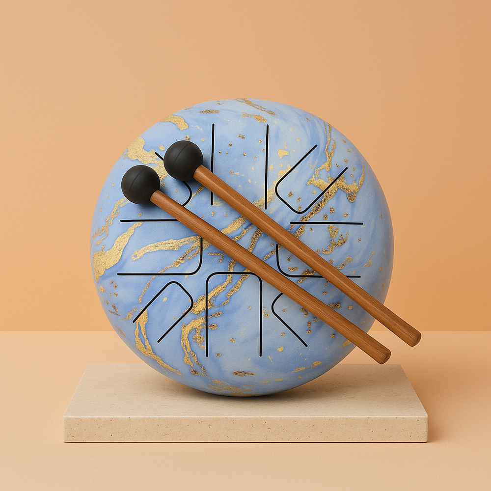 Tambor Mediano Hapi Cielo Azul, acero de calidad, 17x13 cm, diseño circular con lengüetas - Relajación y protección.