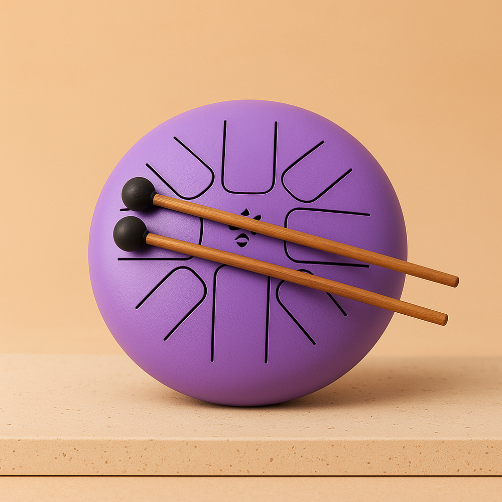 Hapi tambor mediano violeta 22x16 cm de acero con lengüetas afinadas para meditación y rituales - favorece calma y foco