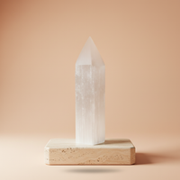 Torre de Punta de Lápiz de Selenita, pieza natural de 20 cm con punta elegante, translúcida blanca - purificación y claridad