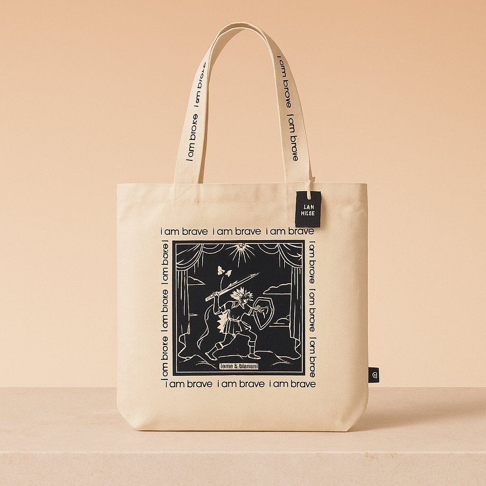 Tote bag de algodón 100% natural, gran tamaño blanco, diseño inspirado en tarot I Am Brave - recordarte valentía diaria
