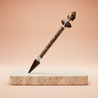 Varita Mágica Shiva Lingam: cristal transparente con Ojo de Tigre, punta facetada; plata engarzada - abundancia