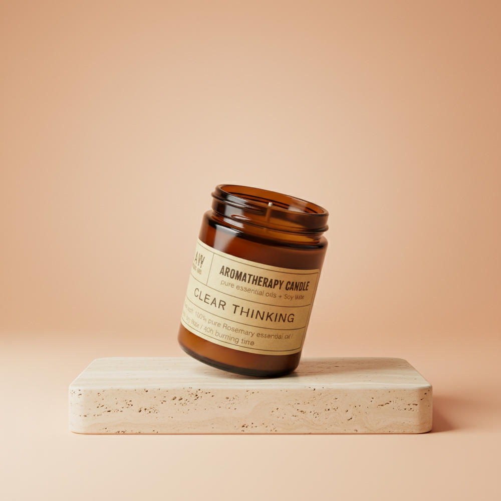 Vela de aromaterapia de soja 200 g de aceite de romero puro, 40 h de combustión, natural y vegana - pensamiento claro