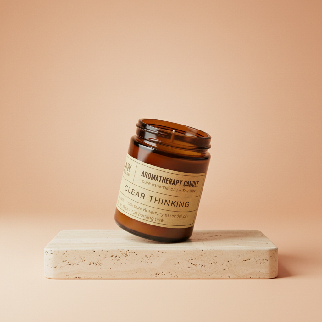 Vela de aromaterapia de soja 200 g de aceite de romero puro, 40 h de combustión, natural y vegana - pensamiento claro