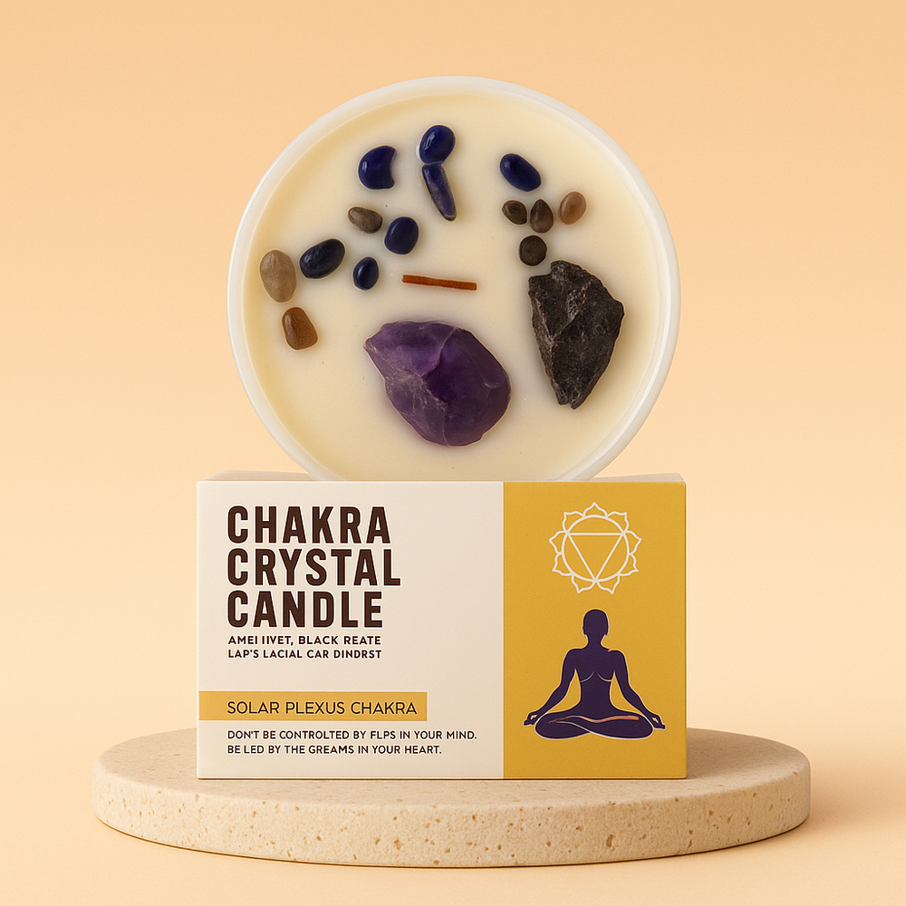 Vela de Cristal Chakra Plexo Solar, vela aromática con cristales visibles en la cera, color amarillo - equilibrio y confianza