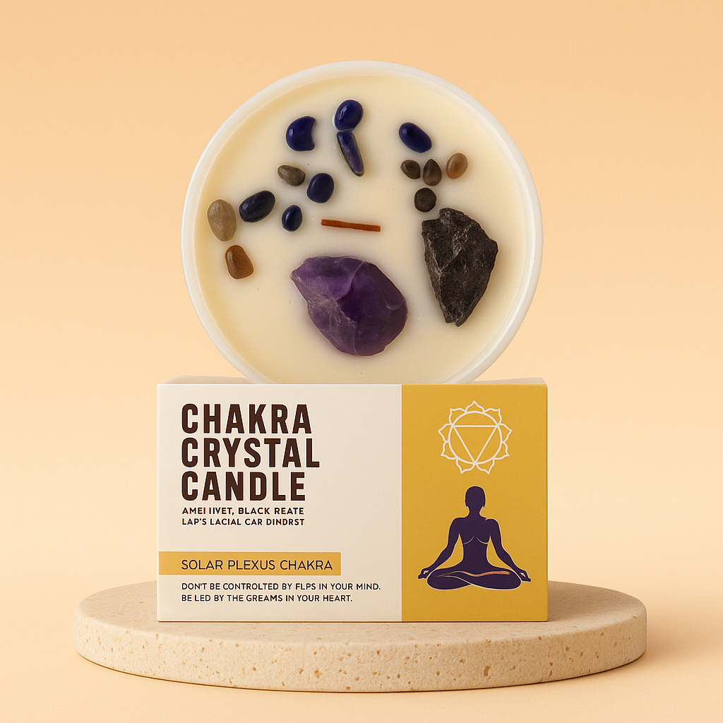 Vela de Cristal Chakra Plexo Solar, vela aromática con cristales visibles en la cera, color amarillo - equilibrio y confianza
