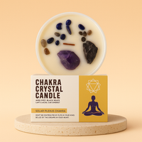 Vela de Cristal Chakra Plexo Solar, vela aromática con cristales visibles en la cera, color amarillo - equilibrio y confianza