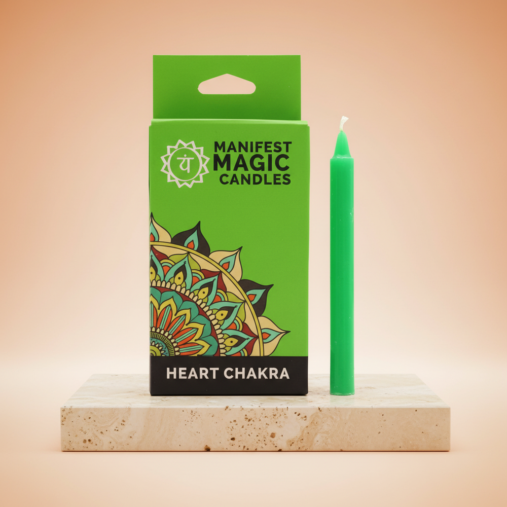 Velas Mágicas Manifest: pack de 12 cónicas verdes para el Chakra Corazón - sanación, prosperidad y manifestación